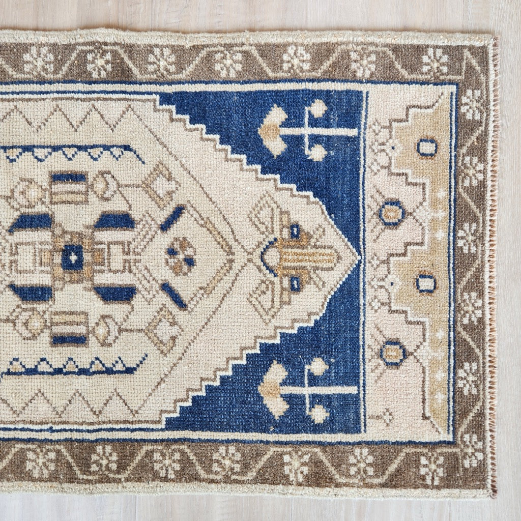 Vintage Hand Knotted Rug in Blue, Beige, and Brown by Tara Dennis Design
