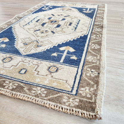 Vintage Hand Knotted Rug in Blue, Beige, and Brown by Tara Dennis Design