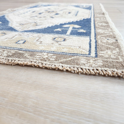Vintage Hand Knotted Rug in Blue, Beige, and Brown by Tara Dennis Design