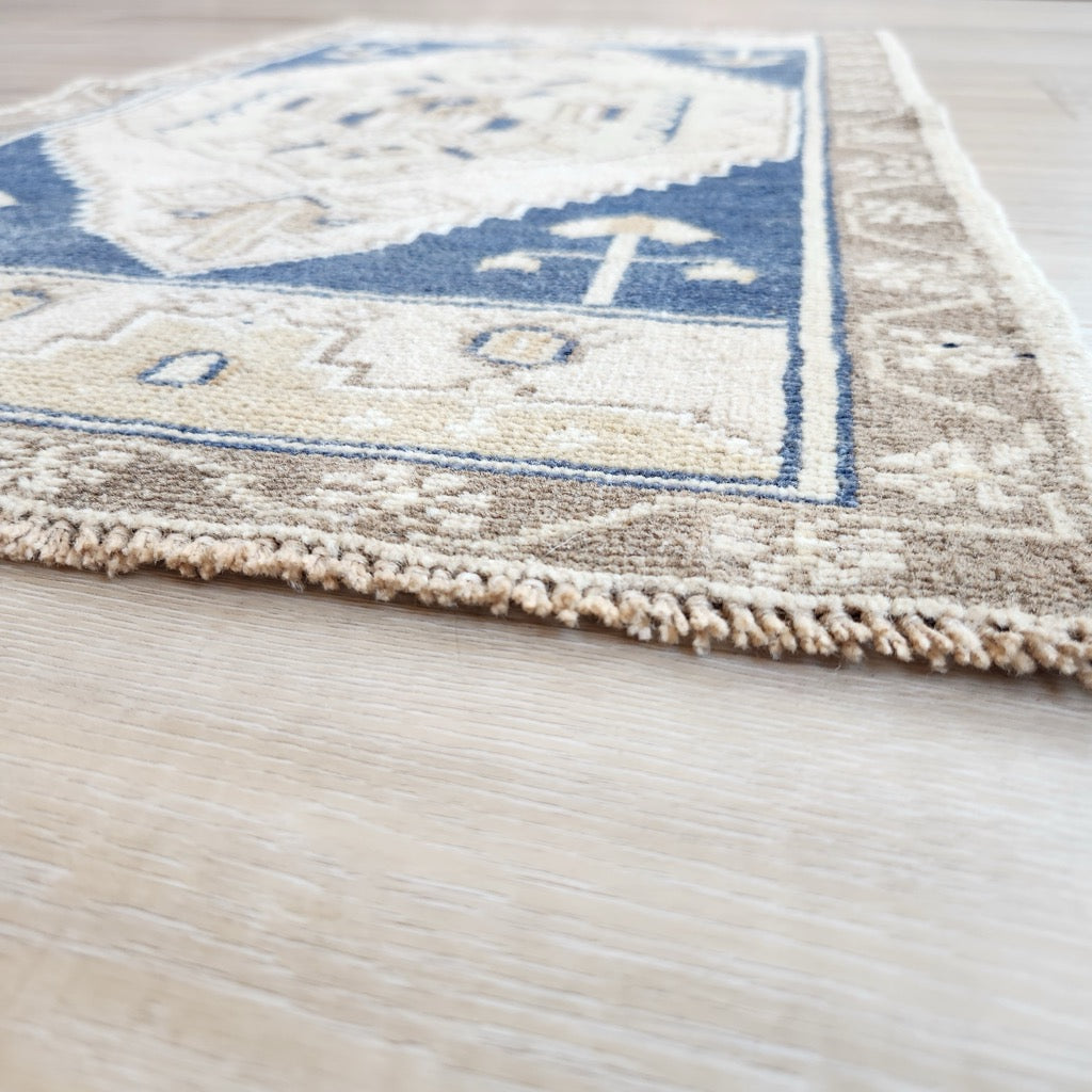 Vintage Hand Knotted Rug in Blue, Beige, and Brown by Tara Dennis Design