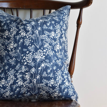 Decorative 100% Linen Pillow in Queen Anne’s Lace Navy by Glass Muriel