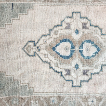 Vintage Hand Knotted Rug in Blush, Green, Brown and Blue by Tara Dennis Design