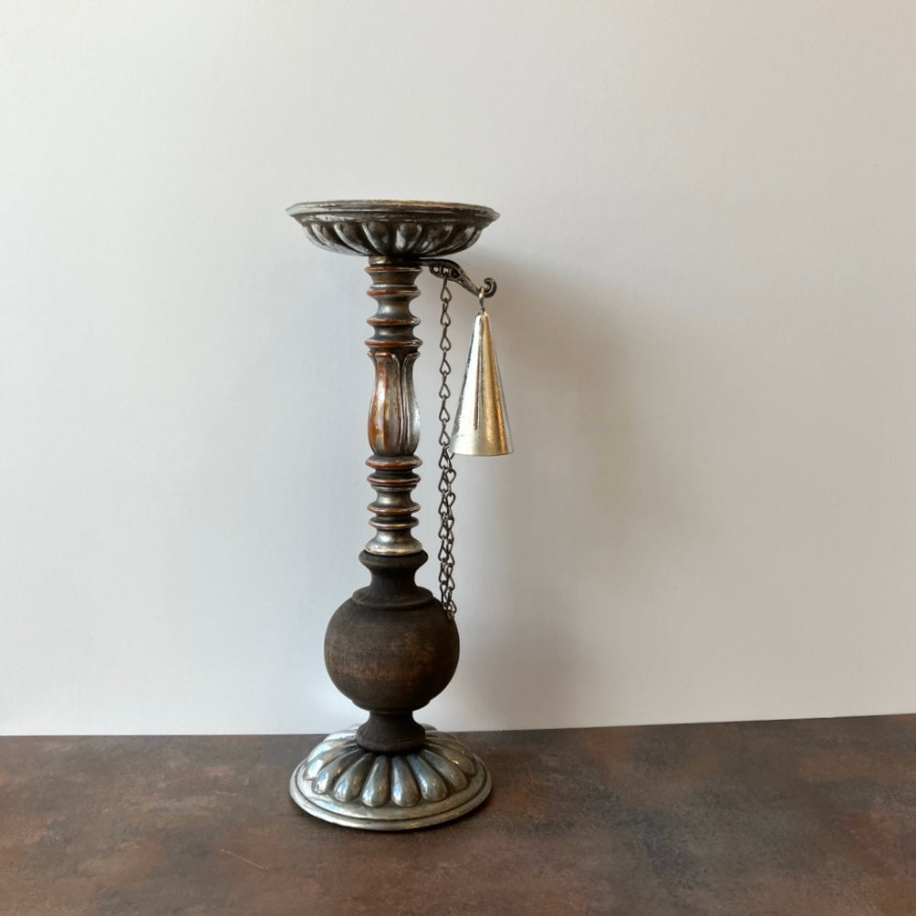 Dilly Metal and Wood Pillar Candle Holder with Snuffer
