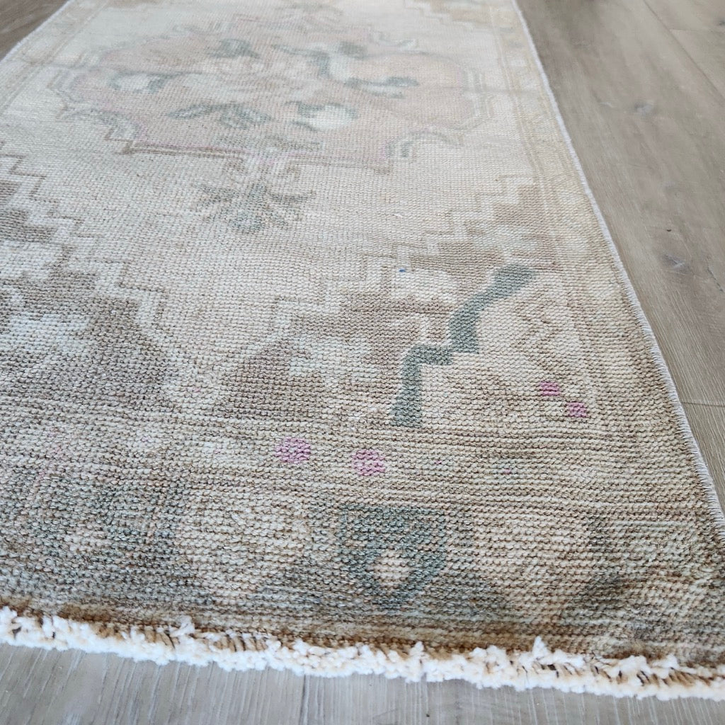 Vintage Hand Knotted Rug in Peach and Beige Rose by Tara Dennis Design