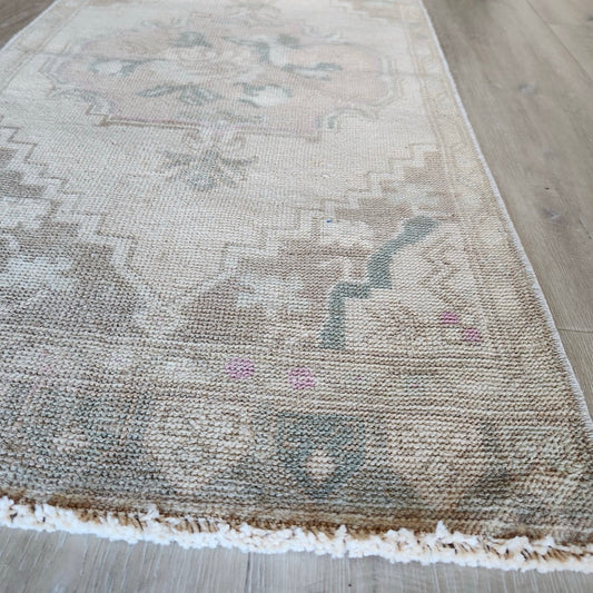 Vintage Hand Knotted Rug in Peach and Beige Rose by Tara Dennis Design