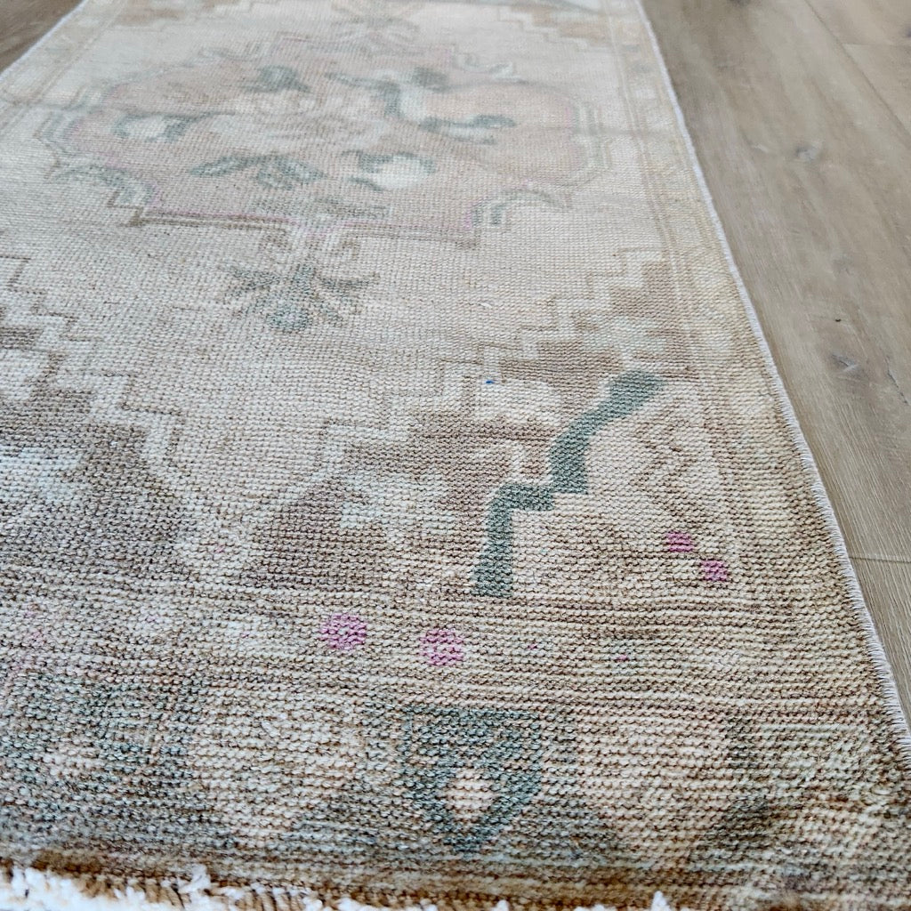 Vintage Hand Knotted Rug in Peach and Beige Rose by Tara Dennis Design