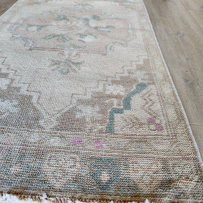 Vintage Hand Knotted Rug in Peach and Beige Rose by Tara Dennis Design
