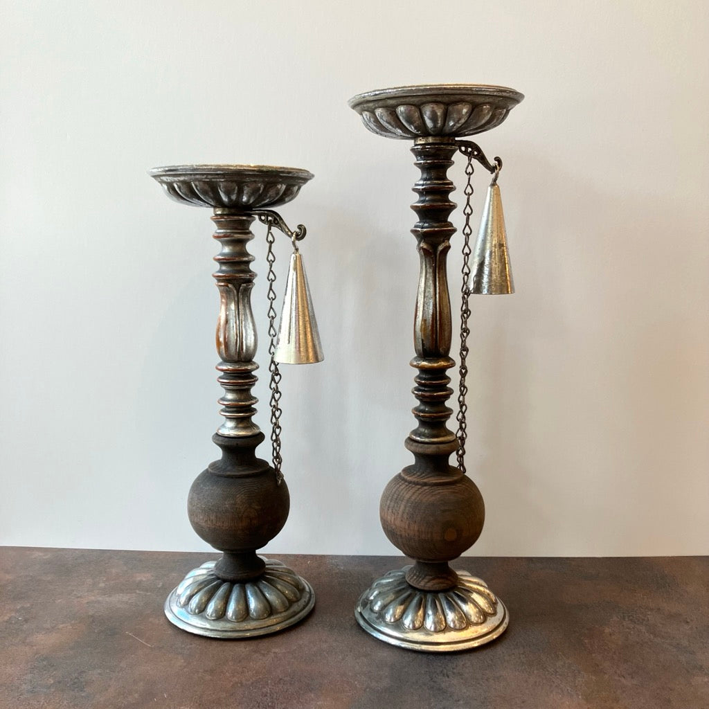 Dilly Metal and Wood Pillar Candle Holder with Snuffer