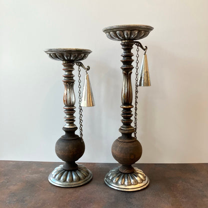 Dilly Metal and Wood Pillar Candle Holder with Snuffer