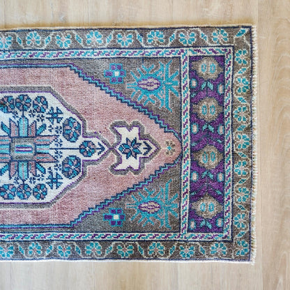 Vintage Hand Knotted Rug in Slate, Pink, and Grape by Tara Dennis Design