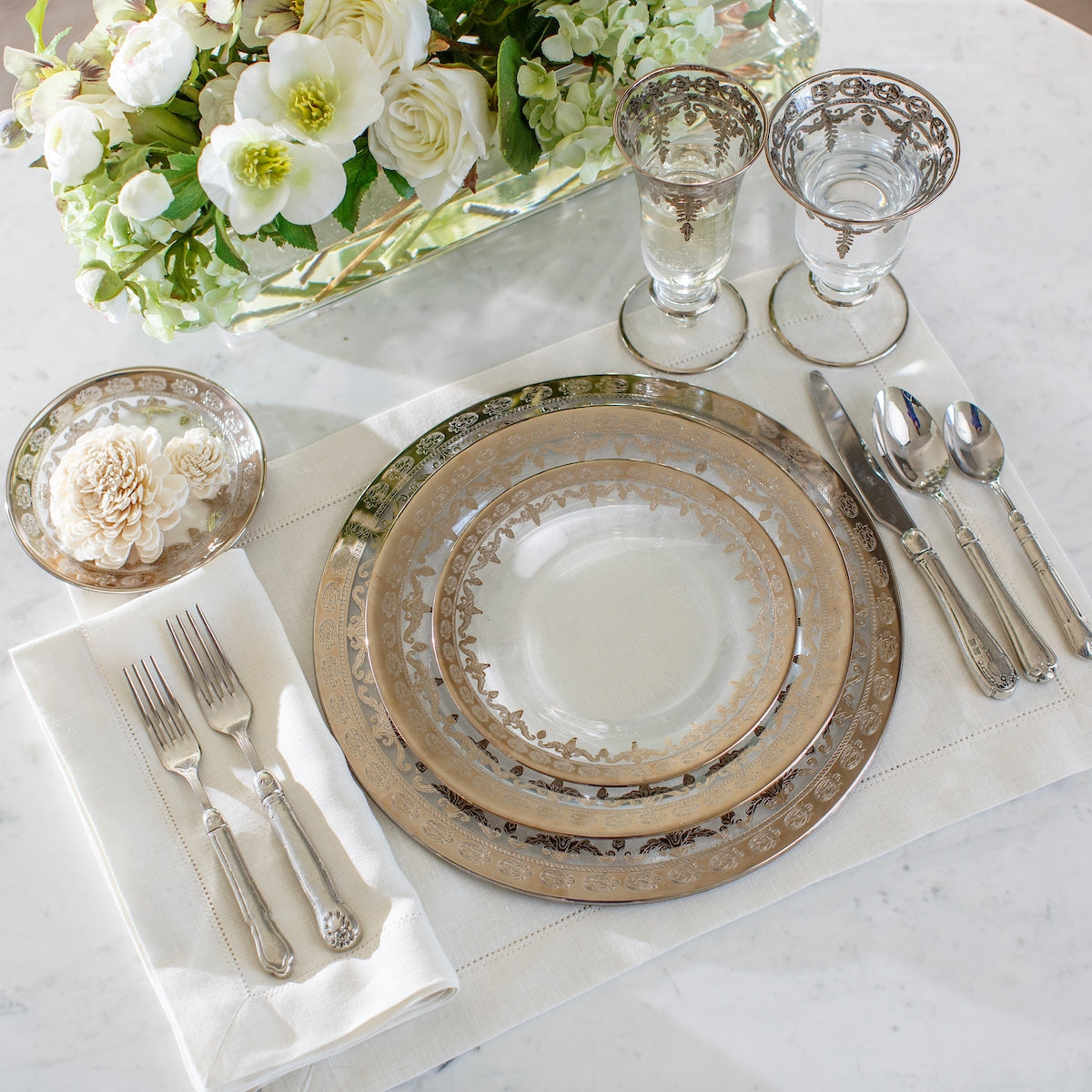 Vetro Platinum Charger by Arte Italica & Crown Linen Designs