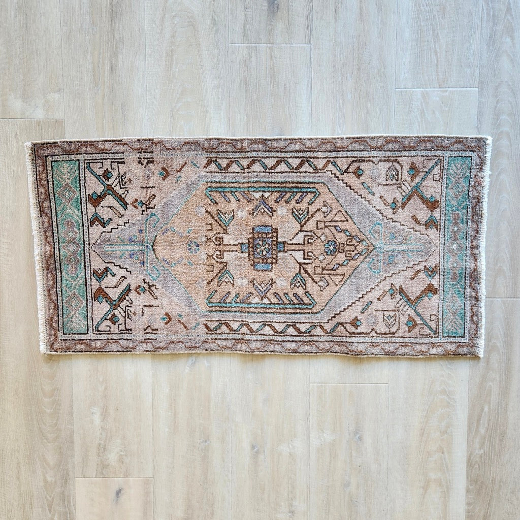 Vintage Hand Knotted Rug in Pink, Blue, and Purple by Tara Dennis Design