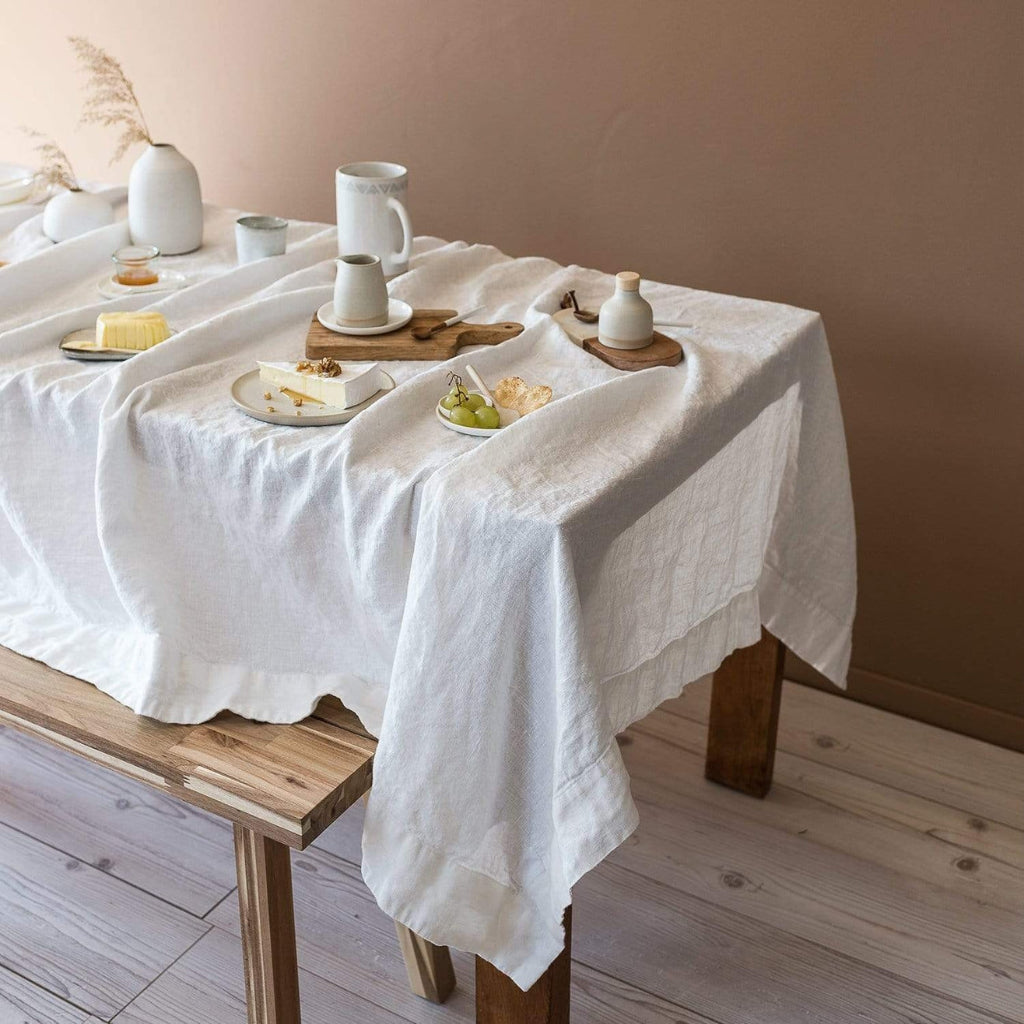 Off White Rectangular Tablecloth by Rough Linen