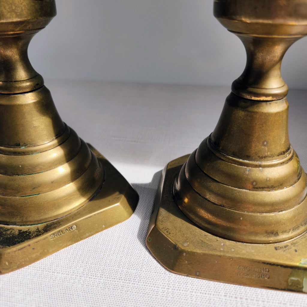 Found Antique Victorian Brass Candlestick Pair