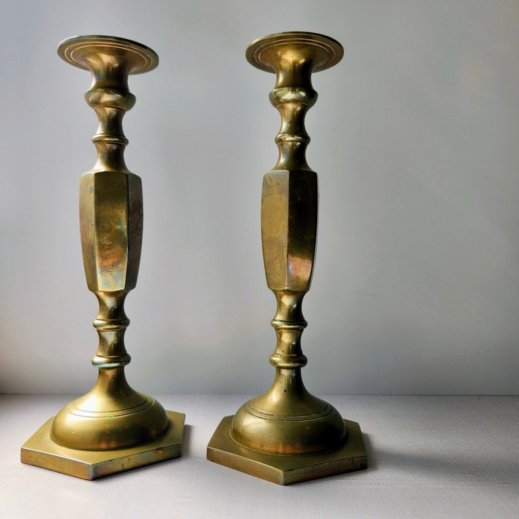 Found Retro Inspired Brass Candlestick Pair