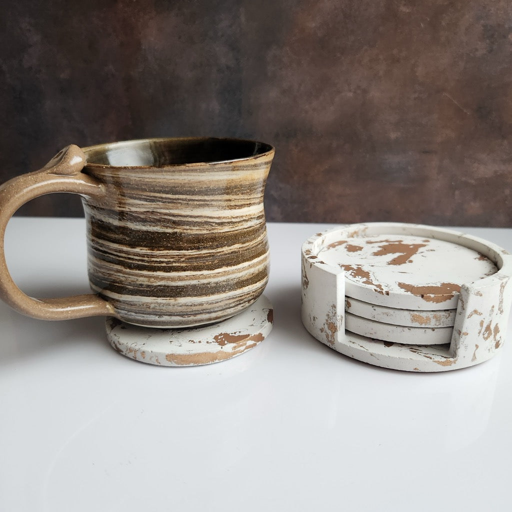 Concrete Coasters Set of 4 in White & Gold Marble by Fancy Concrete