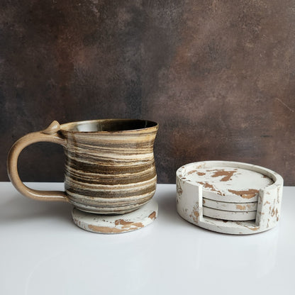 Concrete Coasters Set of 4 in White & Gold Marble by Fancy Concrete