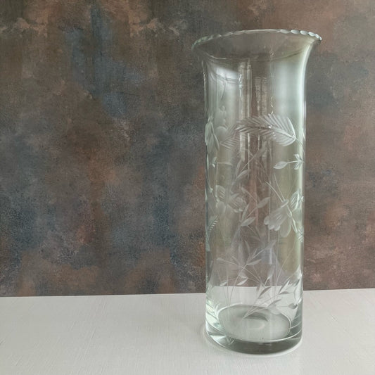 12” Crystal Vase, Etched Butterflies and Flowers