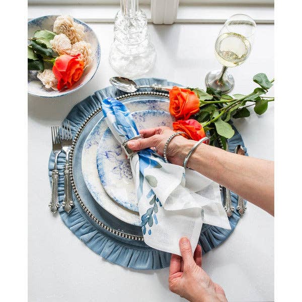 Blue Floral Watercolor Large Napkin by Arte Italica & Crown Linen Designs