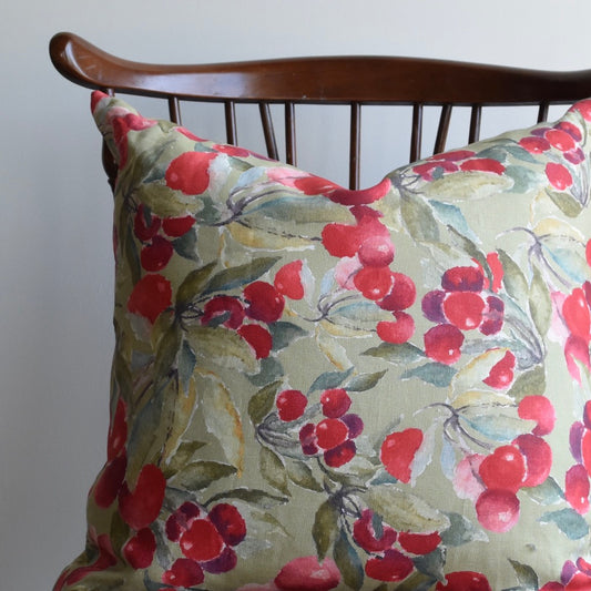 Decorative 100% Linen Pillow in Green Cherry by Glass Muriel