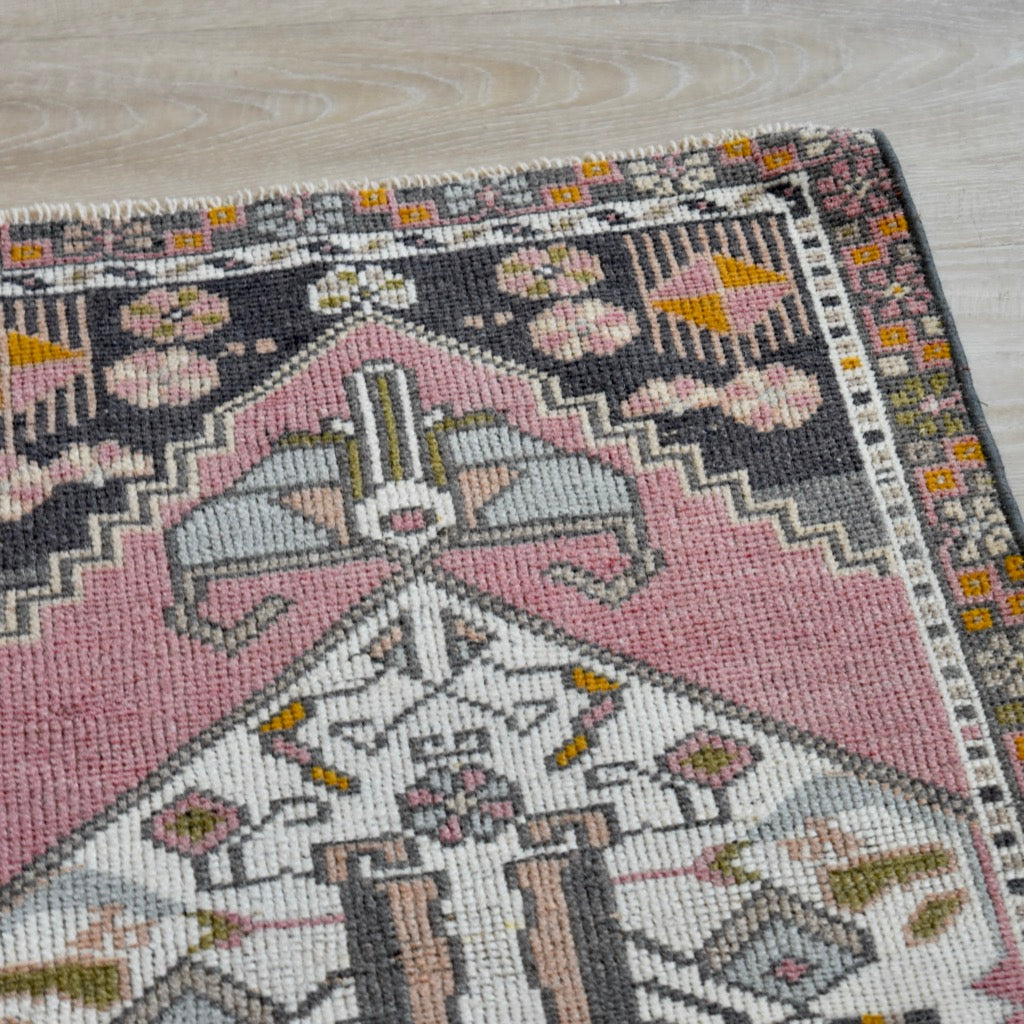 Vintage Hand Knotted Rug in Pink, Gray, & Orange by Tara Dennis Design
