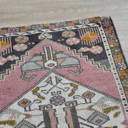 Vintage Hand Knotted Rug in Pink, Gray, & Orange by Tara Dennis Design