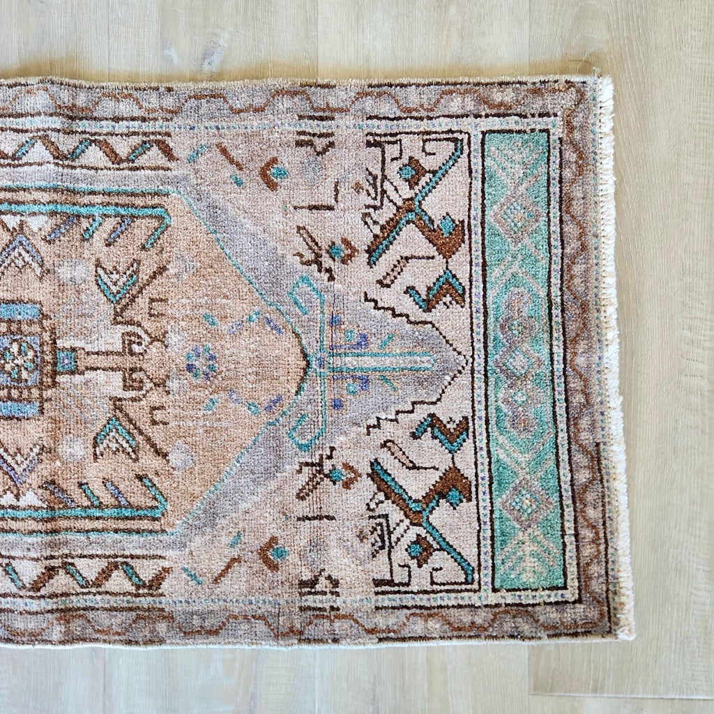 Vintage Hand Knotted Rug in Pink, Blue, and Purple by Tara Dennis Design