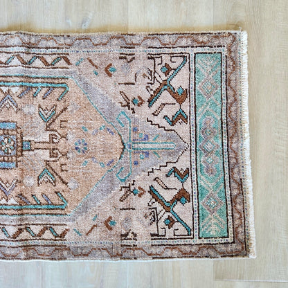 Vintage Hand Knotted Rug in Pink, Blue, and Purple by Tara Dennis Design