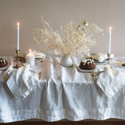 Off White Rectangular Tablecloth by Rough Linen