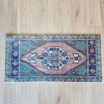 Vintage Hand Knotted Rug in Slate, Pink, and Grape by Tara Dennis Design