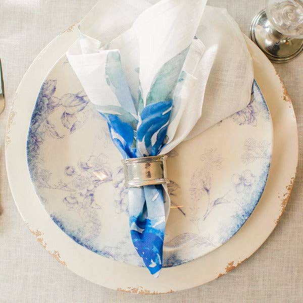 Blue Floral Watercolor Large Napkin by Arte Italica & Crown Linen Designs