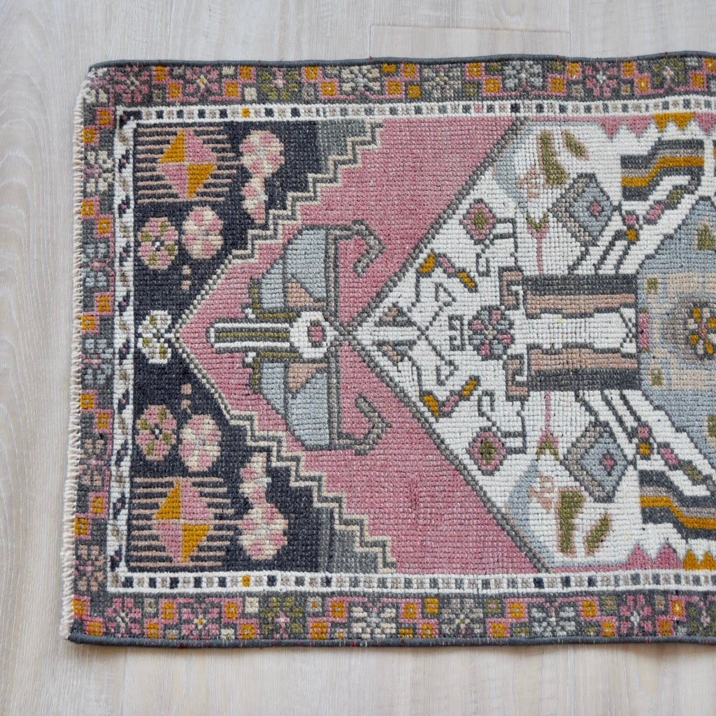 Vintage Hand Knotted Rug in Pink, Gray, & Orange by Tara Dennis Design