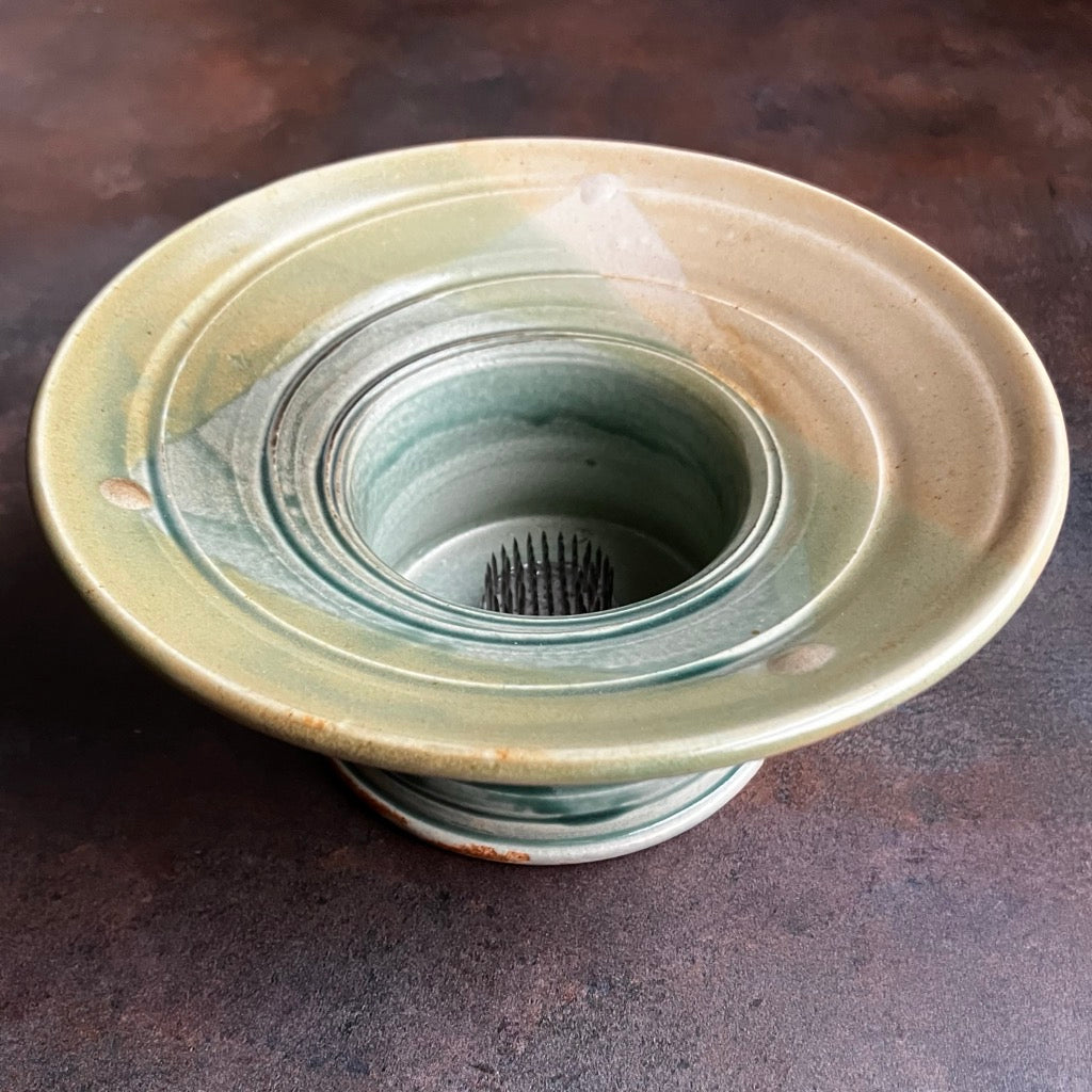 Large Ikebana Vase and Flower Frog by Otis Pottery