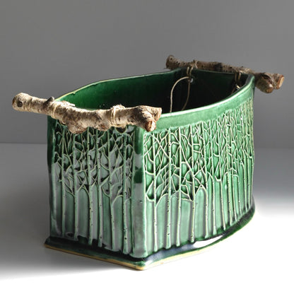 Green Rectangular Tree Basket by Jan Toscano