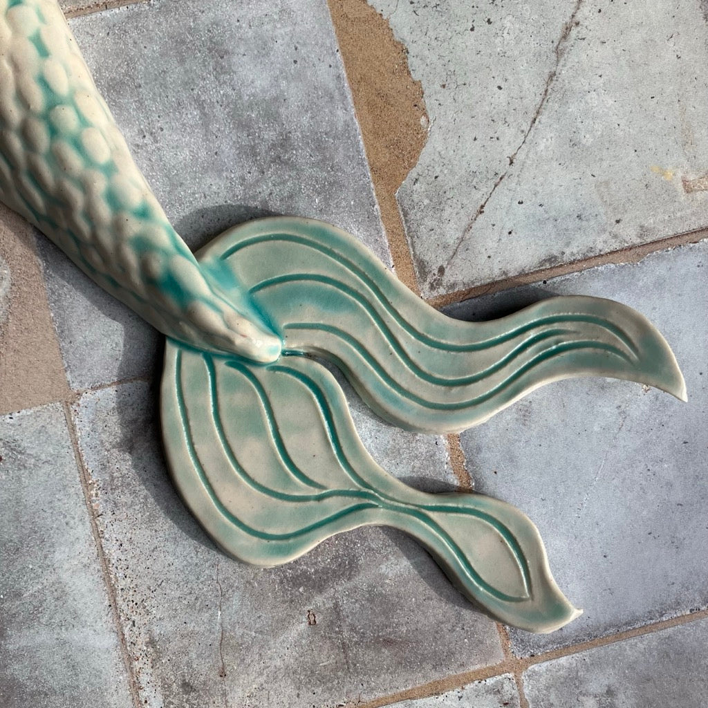 Large Mermaid Tail Wall Vase in Teal by Sky Mage