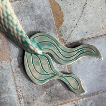 Large Mermaid Tail Wall Vase in Teal by Sky Mage