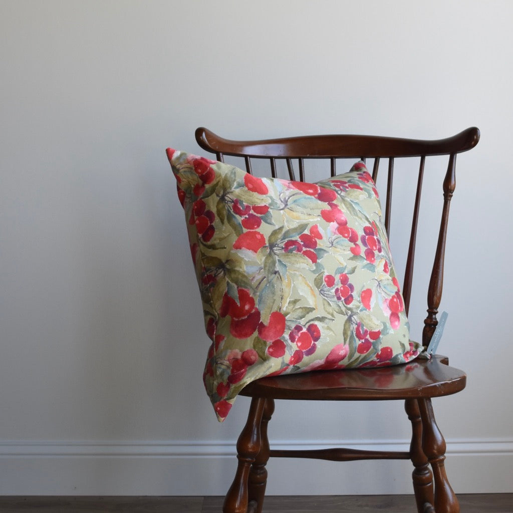 Decorative 100% Linen Pillow in Green Cherry by Glass Muriel
