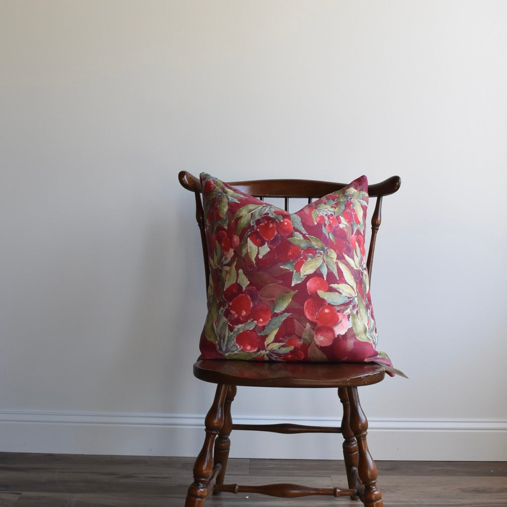 Decorative 100% Linen Pillow in Red Cherry by Glass Muriel