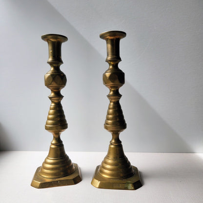 Found Antique Victorian Brass Candlestick Pair
