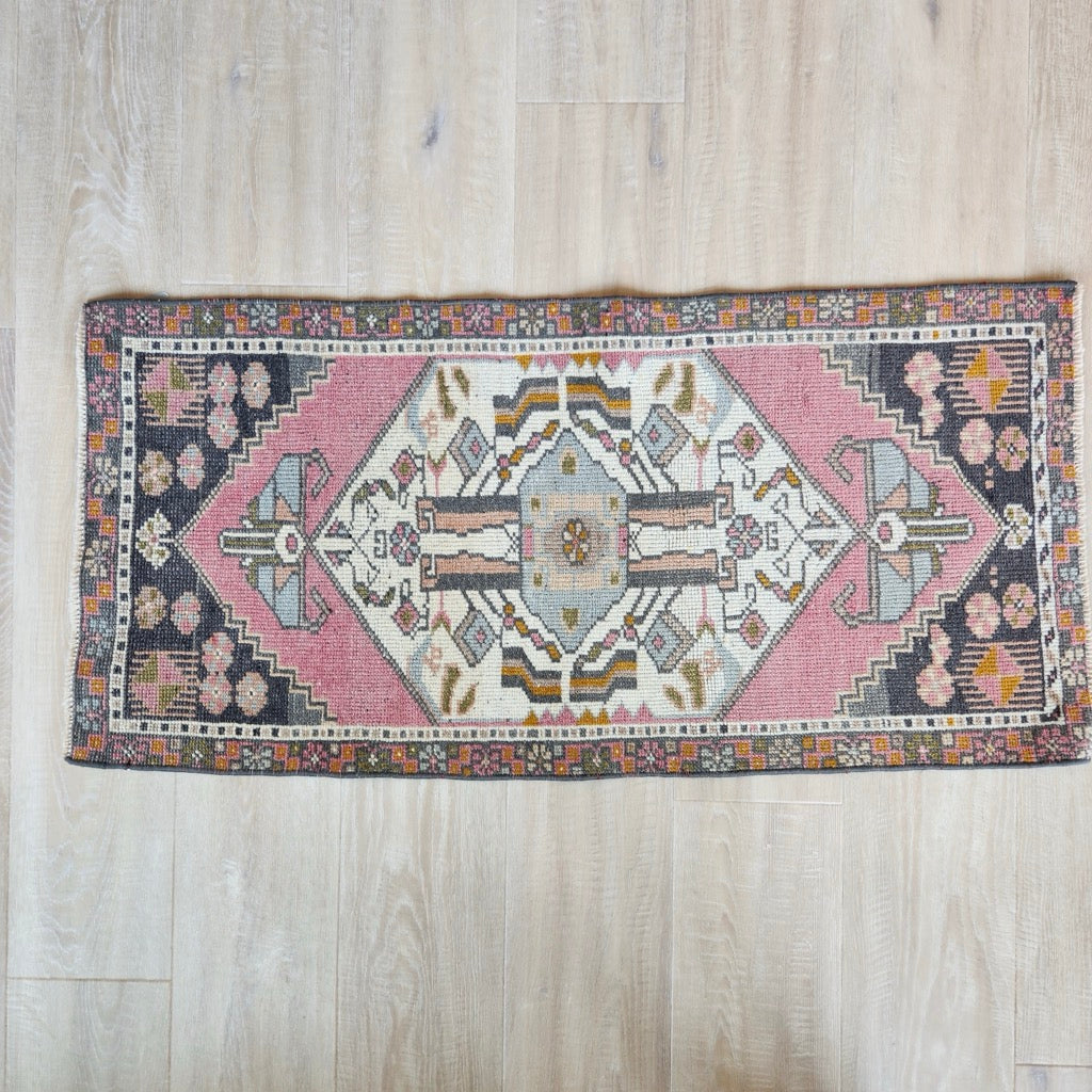 Vintage Hand Knotted Rug in Pink, Gray, & Orange by Tara Dennis Design