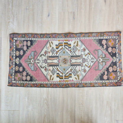 Vintage Hand Knotted Rug in Pink, Gray, & Orange by Tara Dennis Design