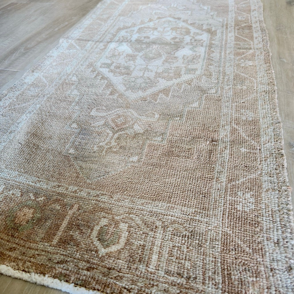 Vintage Hand Knotted Rug in Beige and Grey by Tara Dennis Design
