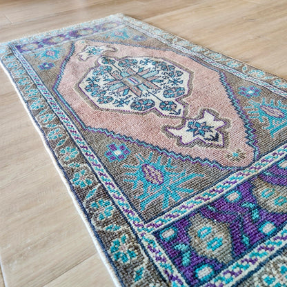 Vintage Hand Knotted Rug in Slate, Pink, and Grape by Tara Dennis Design