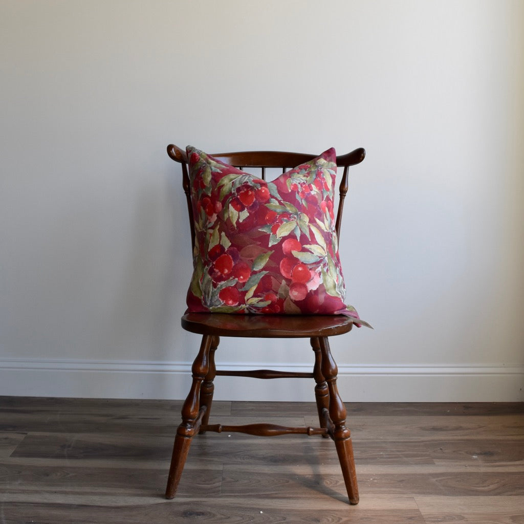 Decorative 100% Linen Pillow in Red Cherry by Glass Muriel