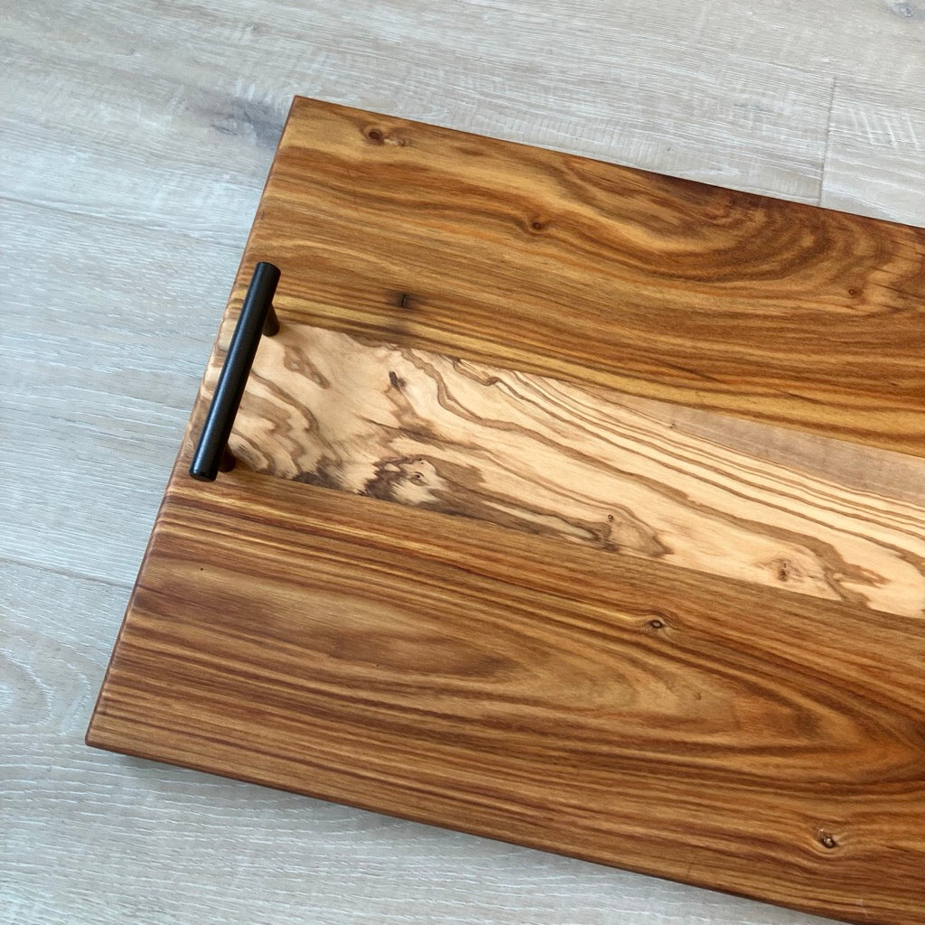 Serving Tray in Light Wood with Black Handles by Rhino Woodworking