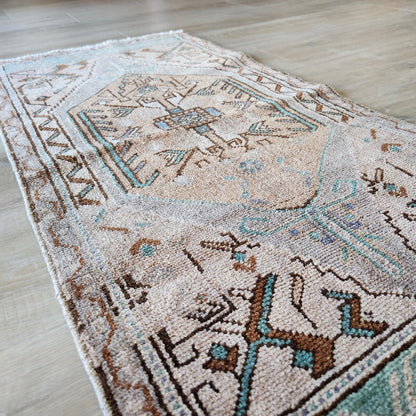 Vintage Hand Knotted Rug in Pink, Blue, and Purple by Tara Dennis Design