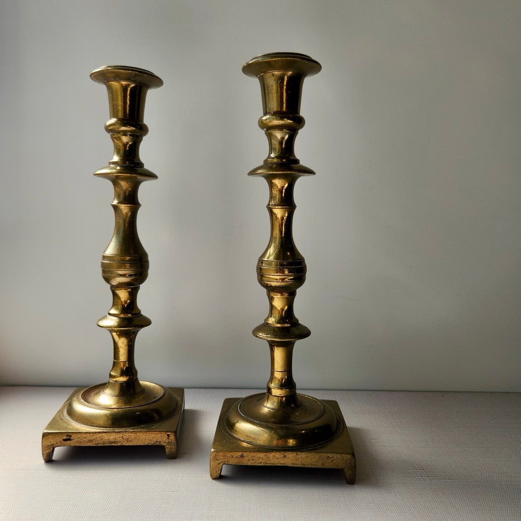 Found Solid 19th Century Style Brass Candlestick Pair