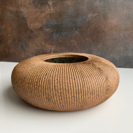 Sandstone Ribbed Ikebana Vase by Sombra