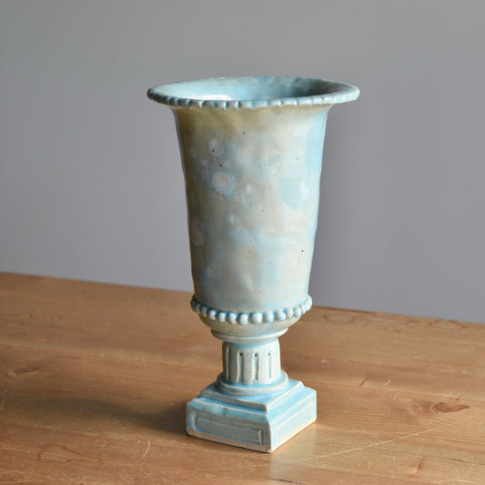 Tall Teal Pinched Vase by Rene Stratton