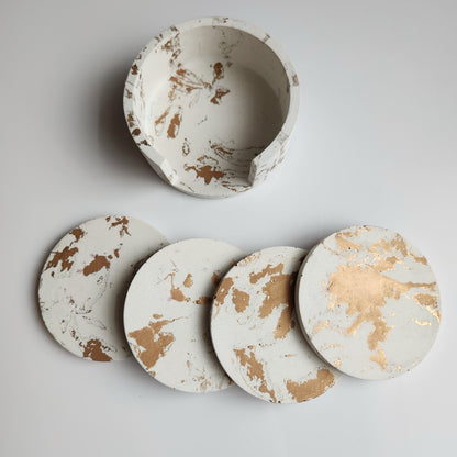 Concrete Coasters Set of 4 in White & Gold Marble by Fancy Concrete